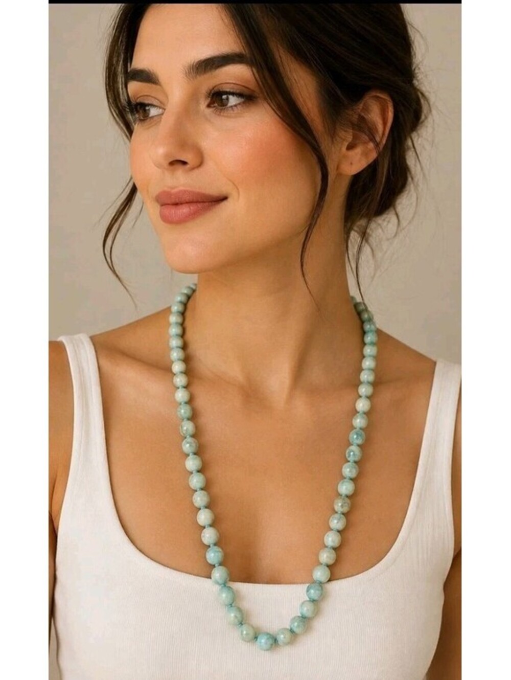 Turquoise Look Dyed Howlite Round Bead Necklace – Blue Green Stone Strand